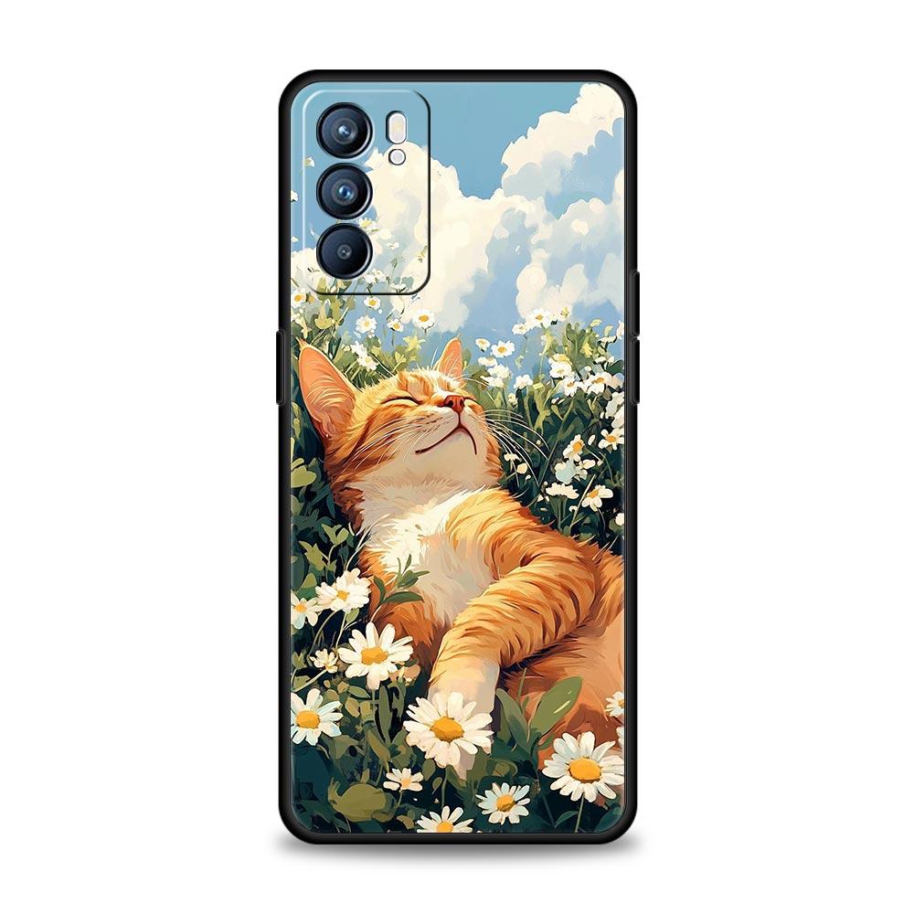 Cute Cartoon Cat Phone Case For Oppo Reno13 Reno12 Reno11 F Reno10 Pro A54 5G Find X5 A53 A52 A9 A17 A78 4G A79 A80 A98 Cover