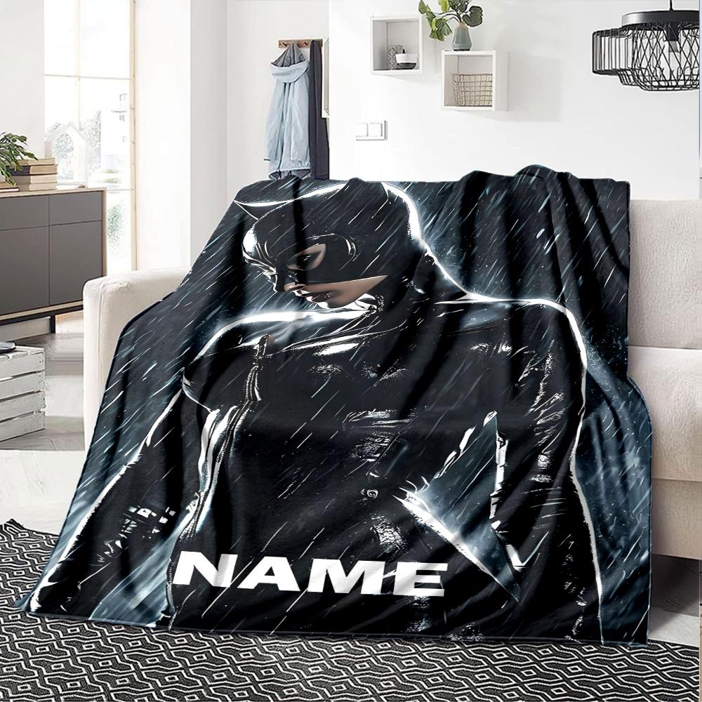 Custom Name Batman Theme Printed Blanket - Perfect for Couch, Bed, Travel & Outdoor Use | Machine Washable, Cozy & Durable.