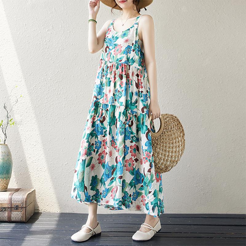 Summer Art Retro Pullover Sleeveless Vest Loose Plus Size A-line Dress for Women Casual Dresses