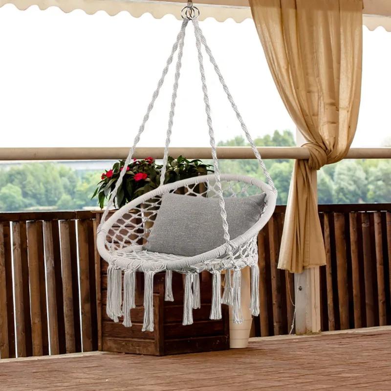 Leisure Swing Chair Nordic Style Cotton Rope Braided Home Bedroom Lazy Chair Outdoor Garden Chair Relaxing Chair Beach Chairs