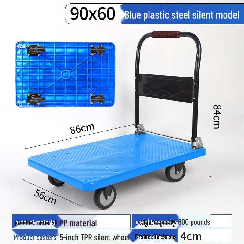 Foldable Silent Flatbed Hand Truck - Portable Plastic Cart for Household Cargo Hauling