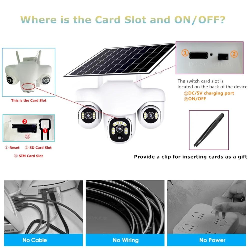 Solar Camera for Home Outdoor Use, Waterproof and Dustproof, Wiring-free, Three-screen Monitoring