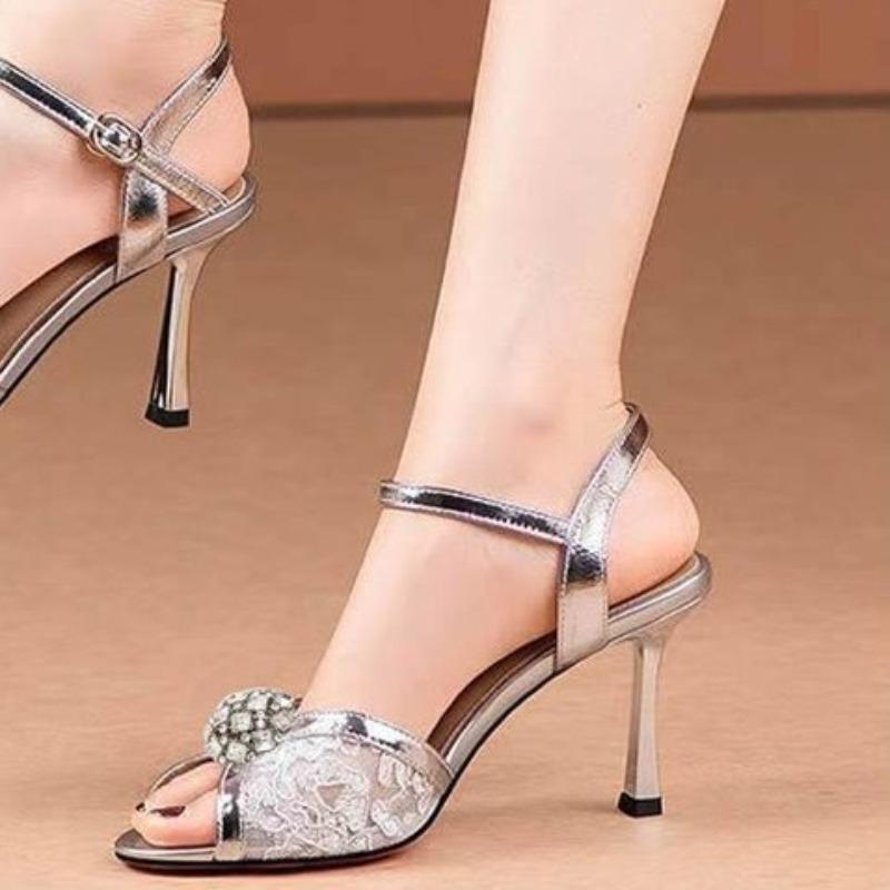 Nuove Sandali Donna Designer Lusso Estate 2026 Moda Oro Strass Tacco Alto Sottile Scarpe Eleganti da Festa per Signore Sandalias