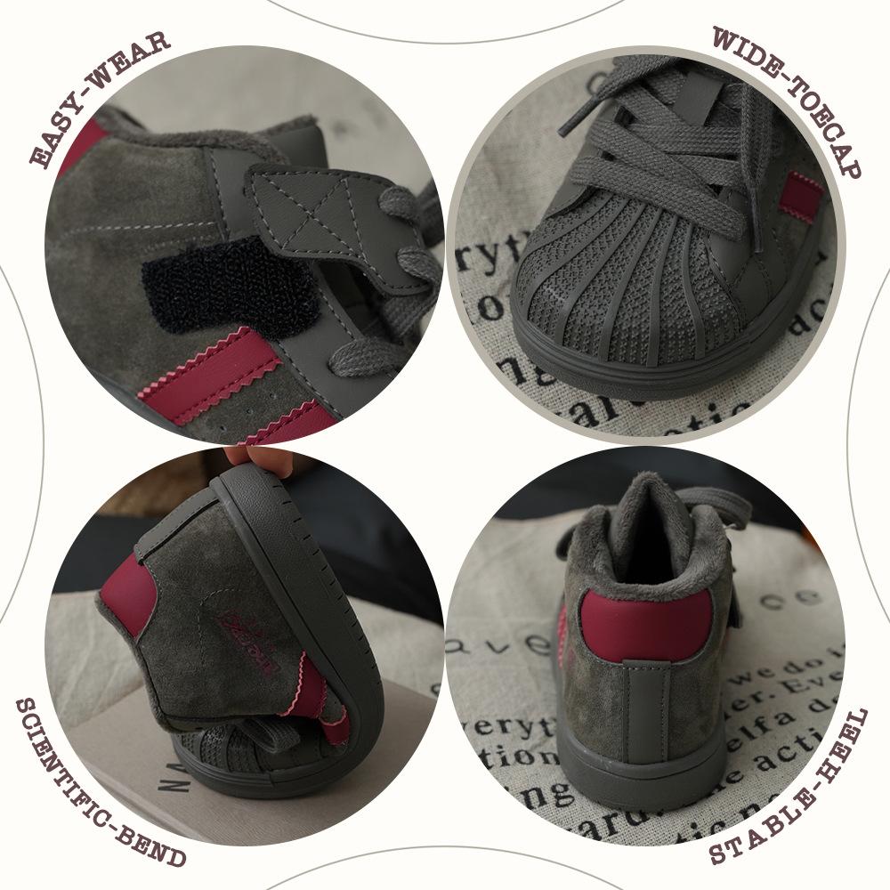 XSHX retro "German board shoes" children's high-top leather board shoes winter velvet boys and girls Velcro 2481