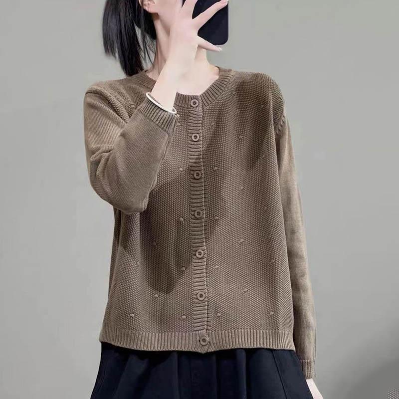 Sweaters Coat Cardigan for Women Retro Literary Solid Color Long Sleeve Knit Cardigan Sweaters Jacket
