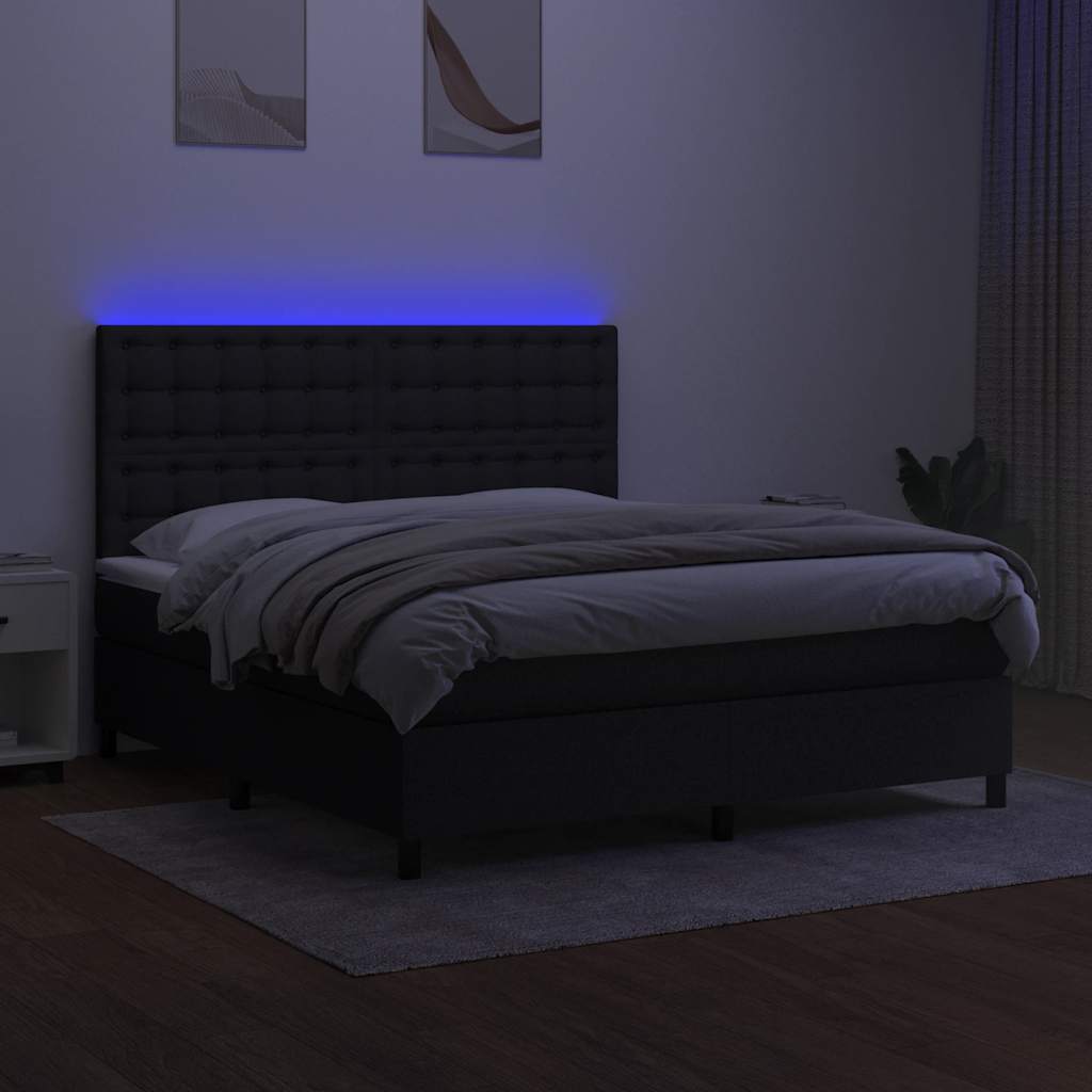 Box Spring Bed with Mattress & LED Black 180 x 200 cm Fabric
