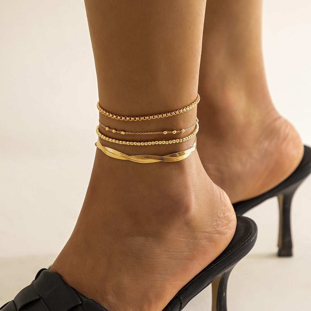 Accessories, Creative Snake Bone Chain Woven Set Anklet Women, Niche Simple Beaded Chain Foot Decoration