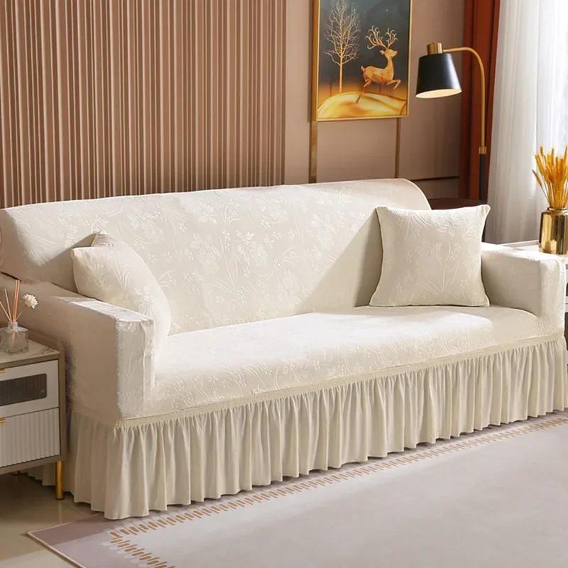 Solid Color Thick Lace Crystal Velvet Sofa Cushion Light Luxury Sofa Cover Full Coverage Elastic Sofa Cover Fabric