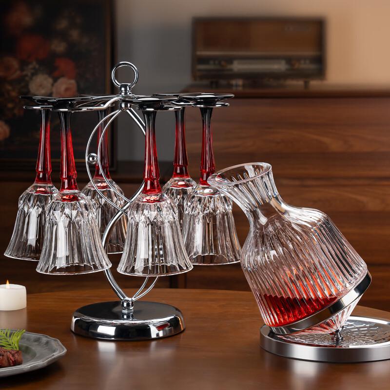 Handon Ribbed Wine Glass Set with Rack