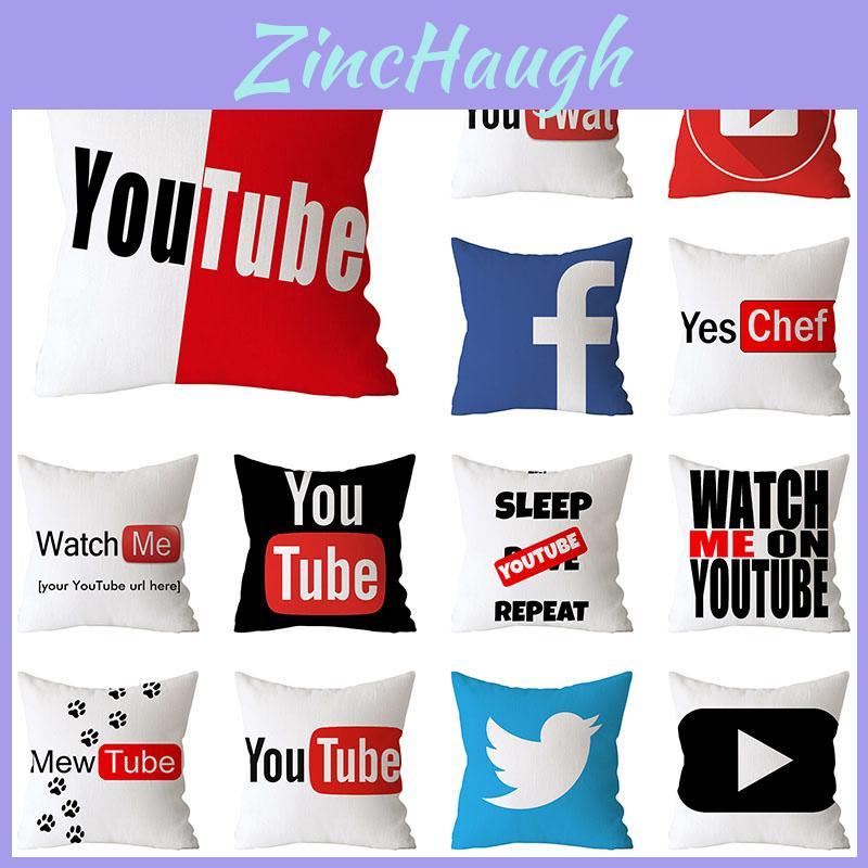 Soft And Durable Cotton Linen Pillow Cover Featuring Invisible Zipper And Artistic Youtube Play Pattern