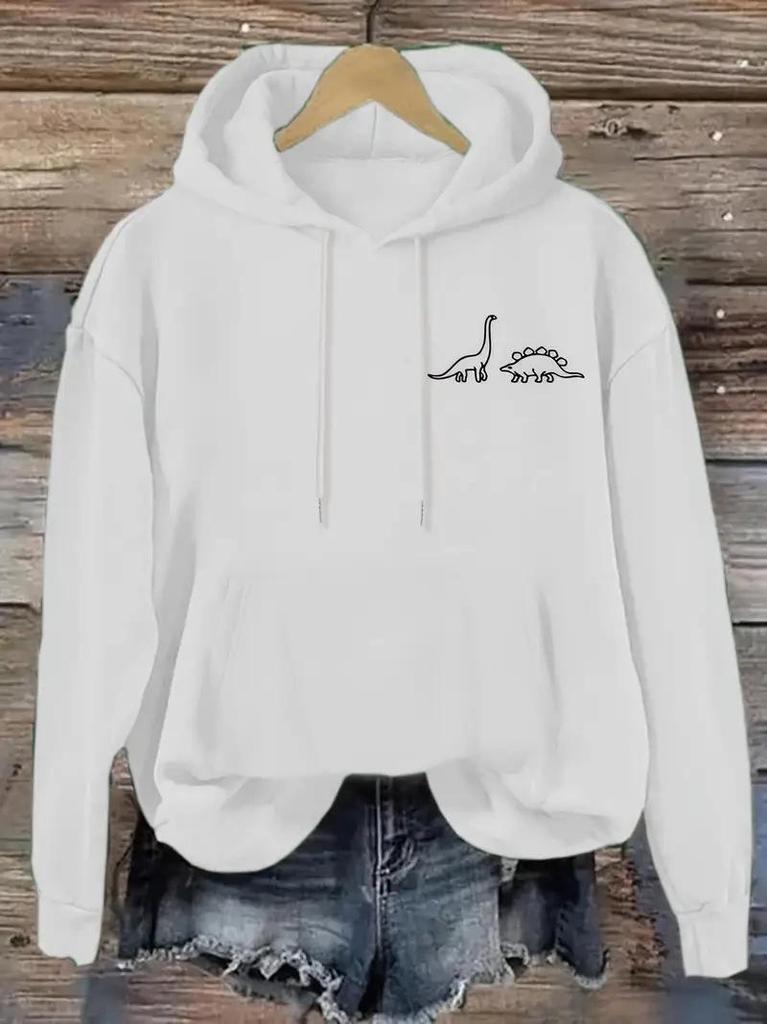 2025 Dinosaur Pattern Casual Hooded Sweatshirt, Drop Shoulder Style, Loose Fit with Ribbed Hem