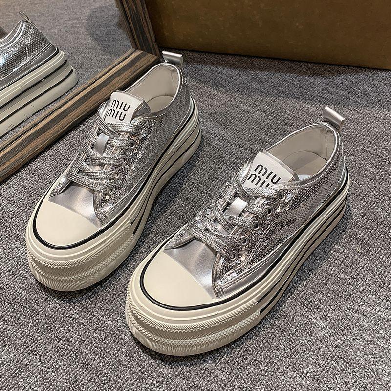Silver Shoes Women's New Spring Women's Shoes Platform Muffin Shoes Versatile Canvas Shoes