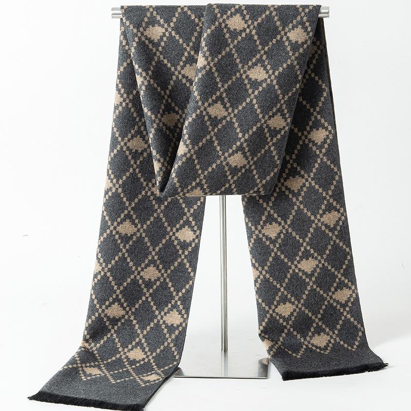 2025 Autumn/Winter New Men'S Cashmere Scarf Thickened, Stylish, European And American Men'S Classic Stripe