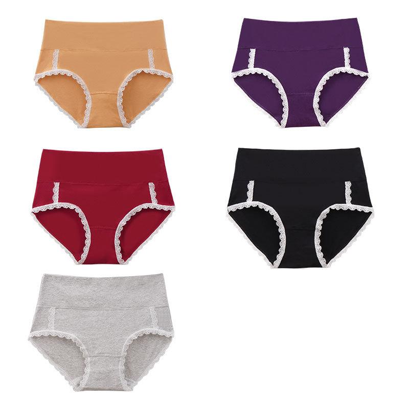 Plus Size Ladies Spring and Summer Lace Comfortable Pure Cotton High Bounce Non Mark Mid Waist Briefs