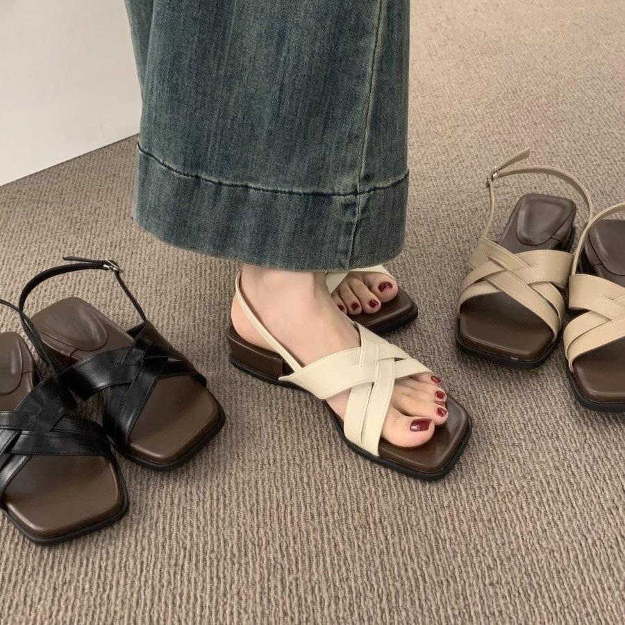 With skirt fairy wind cross with open-toed fashion sandals female summer versatile not tired feet 3cm thick-soled Roman shoes