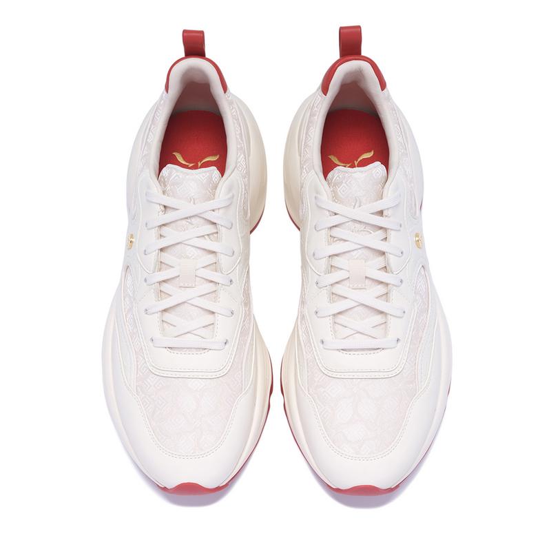 LI NING 1990 Classic Collection Rebound Slip Resistant And Abrasion Resistant Low top Casual Shoes Men's Ecru ALFV015-1