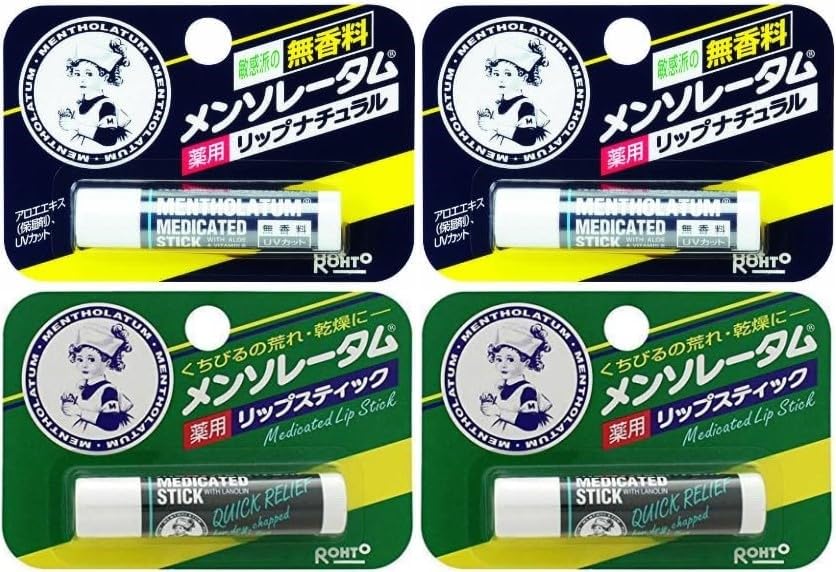 

Rohto Pharmaceutical Mentholatum Лечебный бальзам для губ 2 вида по 2 штуки каждого [Без отдушки] + [Ментол]
