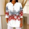 Women's Fashionable Button Collar Long-sleeved Christmas Print Pullover Top