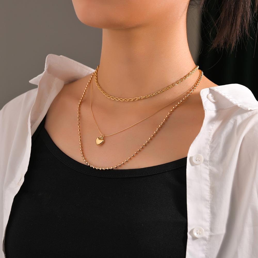 Personalized Stacked Wind New Love Pendant Multi-layer Metal Necklace Neck Chain