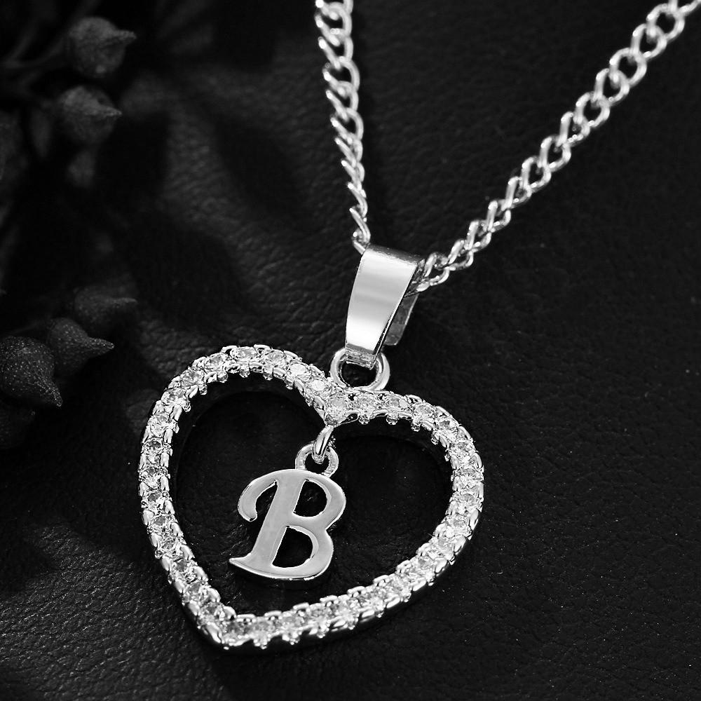 Heart Pendant Zircon Letter Necklace - 26 Letters Available