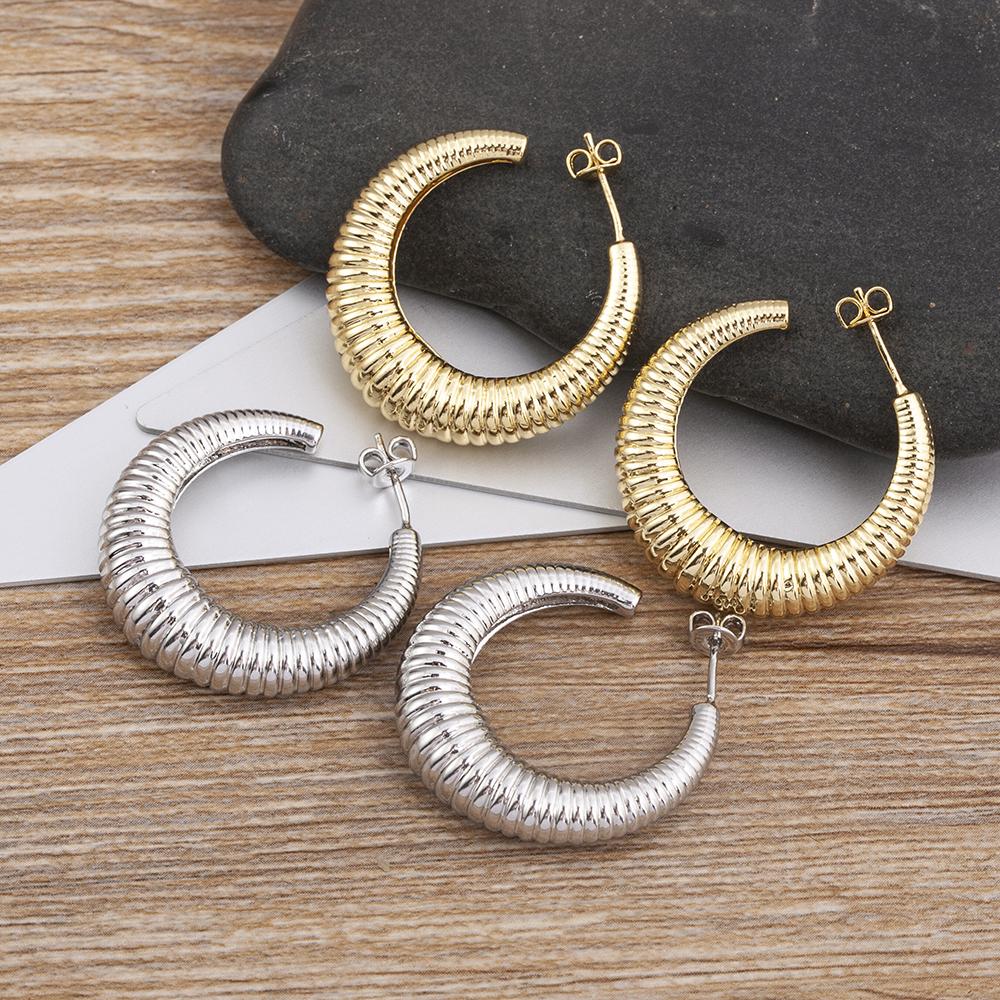 Nidin Top Quality 2 Colors Geometric Crescent Shape Adjustable Earrings Cubic Zirconia Women Retro Jewelry Classic Party Gift