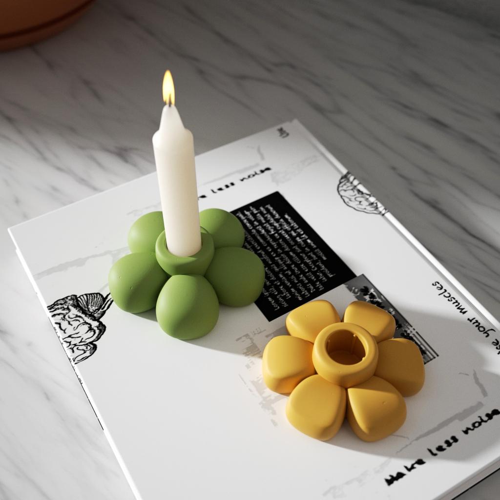 Taper Candle Holder Concrete Silicone Mold Flower Shaped Candlestick Holder and Coaster Jesmonite Mould Home Decor