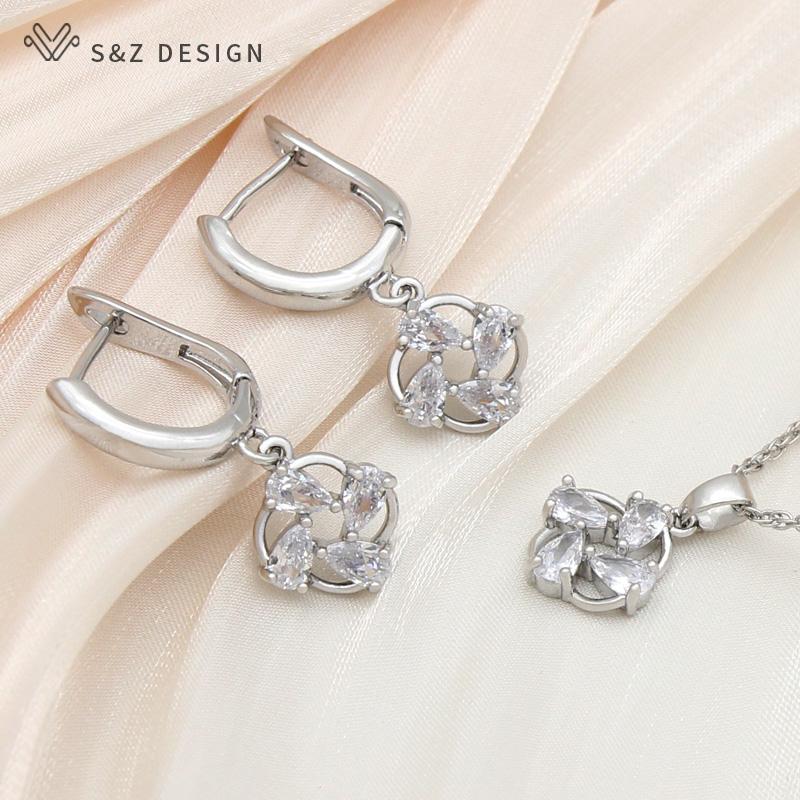 

Модные элегантные висячие серьги с натуральными каплями воды и цирконием, комплекты ювелирных изделий цвета розового золота для женщин, индивидуальное ожерелье с подвеской для вечеринки