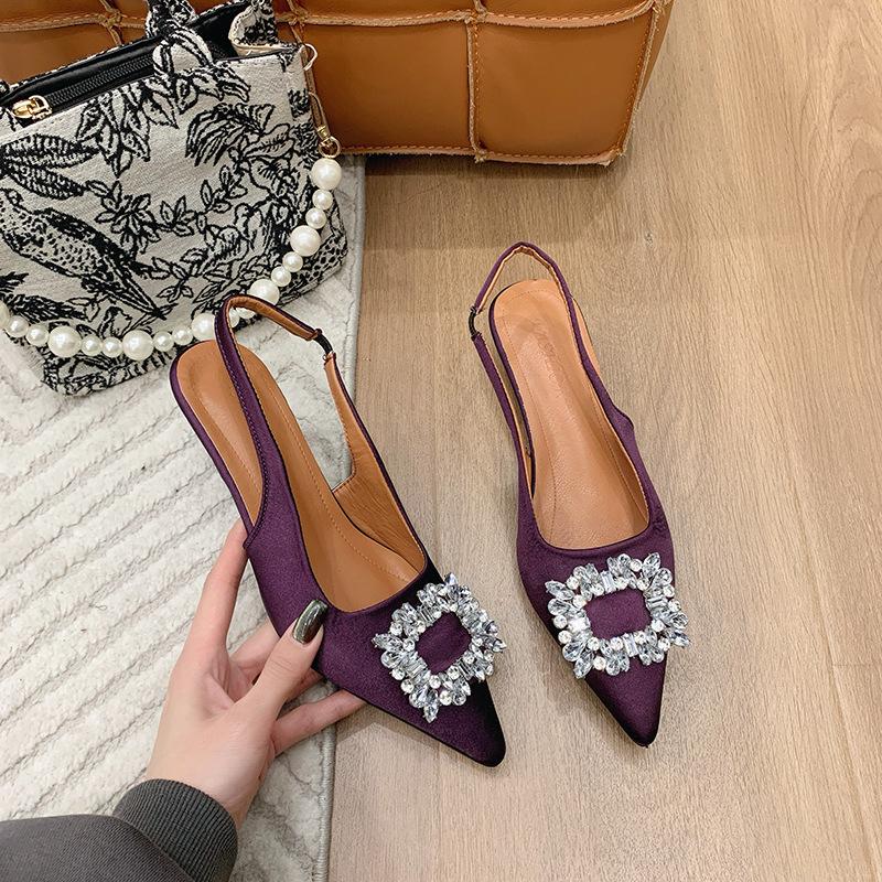 

Heel rubber cm back empty casual sandals pointed sandals women s new low stiletto spring less than black 42 фіолетовий