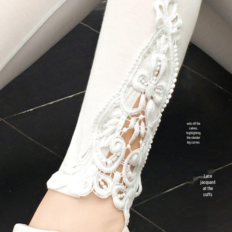 Korean Style High Waist Lace Slimming Leggings - Versatile Nine-Point Pants for Spring & Autumn
