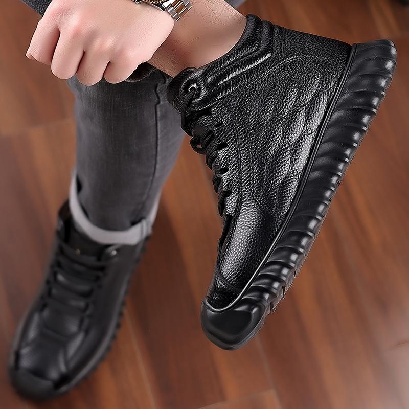 The first layer of cowhide wool winter men's cotton shoes high-top casual leather velvet thickened warm dad leather shoes men's