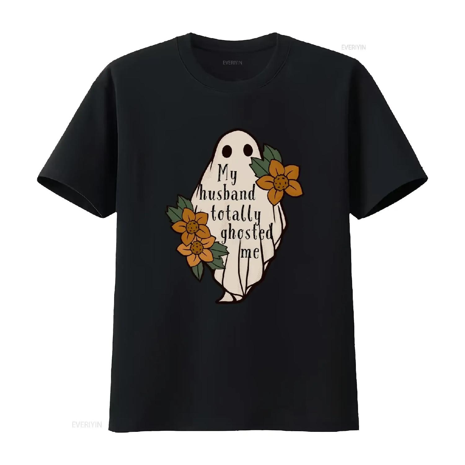 

My Husband Totally Ghosted Me snarky bereavemenT T Shirt for grieving widow funny condolence mourning morbid death vintage S чёрный