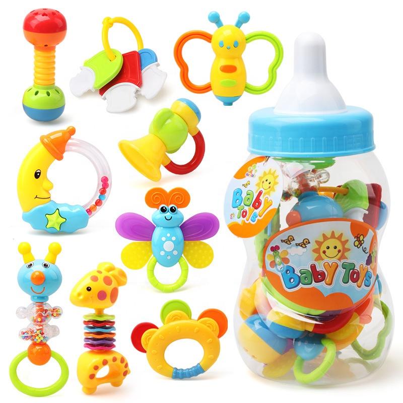Wholesale Price Hot Selling Baby Teethers Free BPA Infant Baby Early Education Bell Hand Bell Baby Teething Toys Set розовый