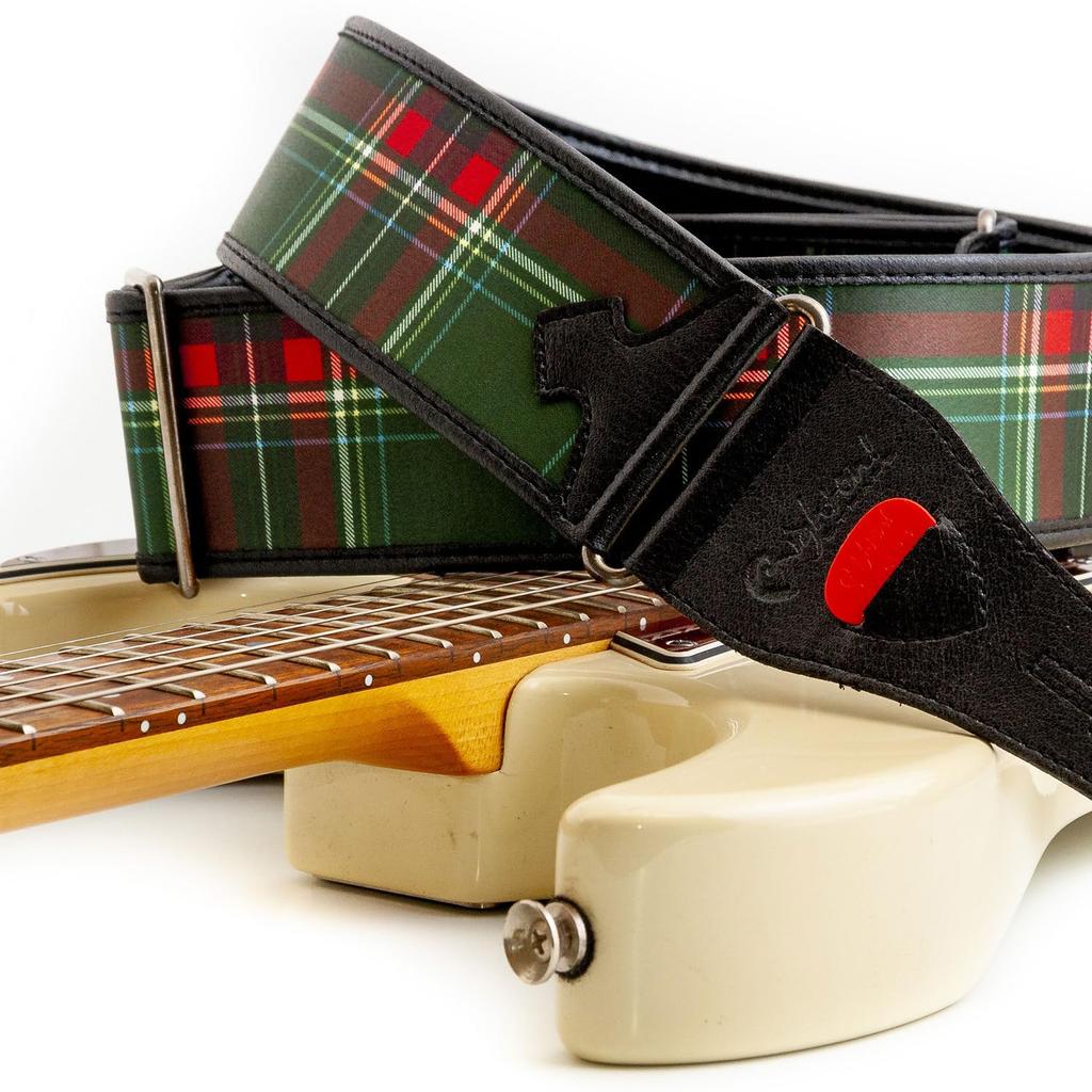 Straps Guitar 6cm Tartan Green RightOn! Strap, Wide, 95-150cm Long,