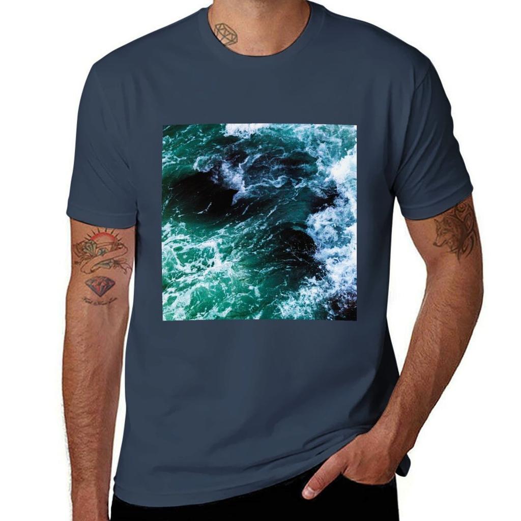 Blue Ocean Summer Beach Waves Tshirt Basic Casual Wear Short Sleeve Top