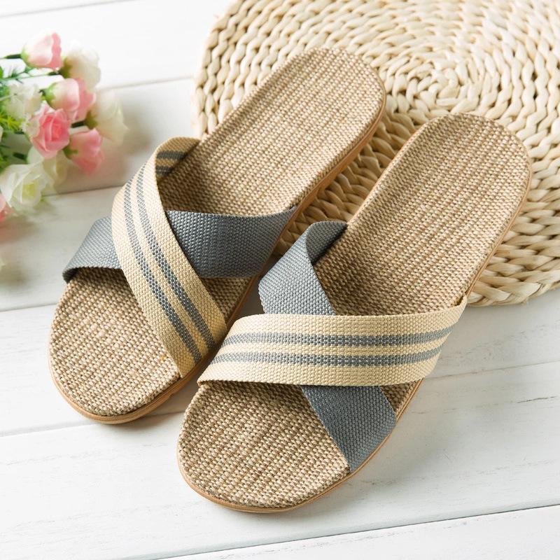 Summer linen slippers women's home couple home indoor non-slip soft bottom household cotton and linen cool slippers men