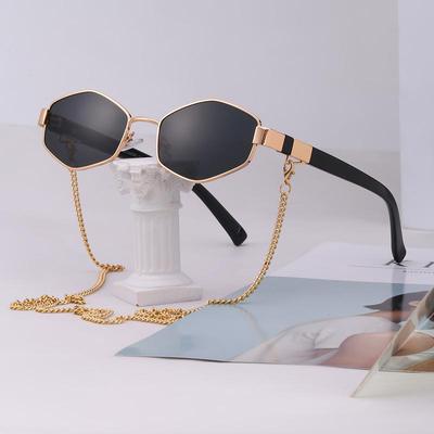 Metal Frame Chain Irregular Frame Ladies Sunglasses