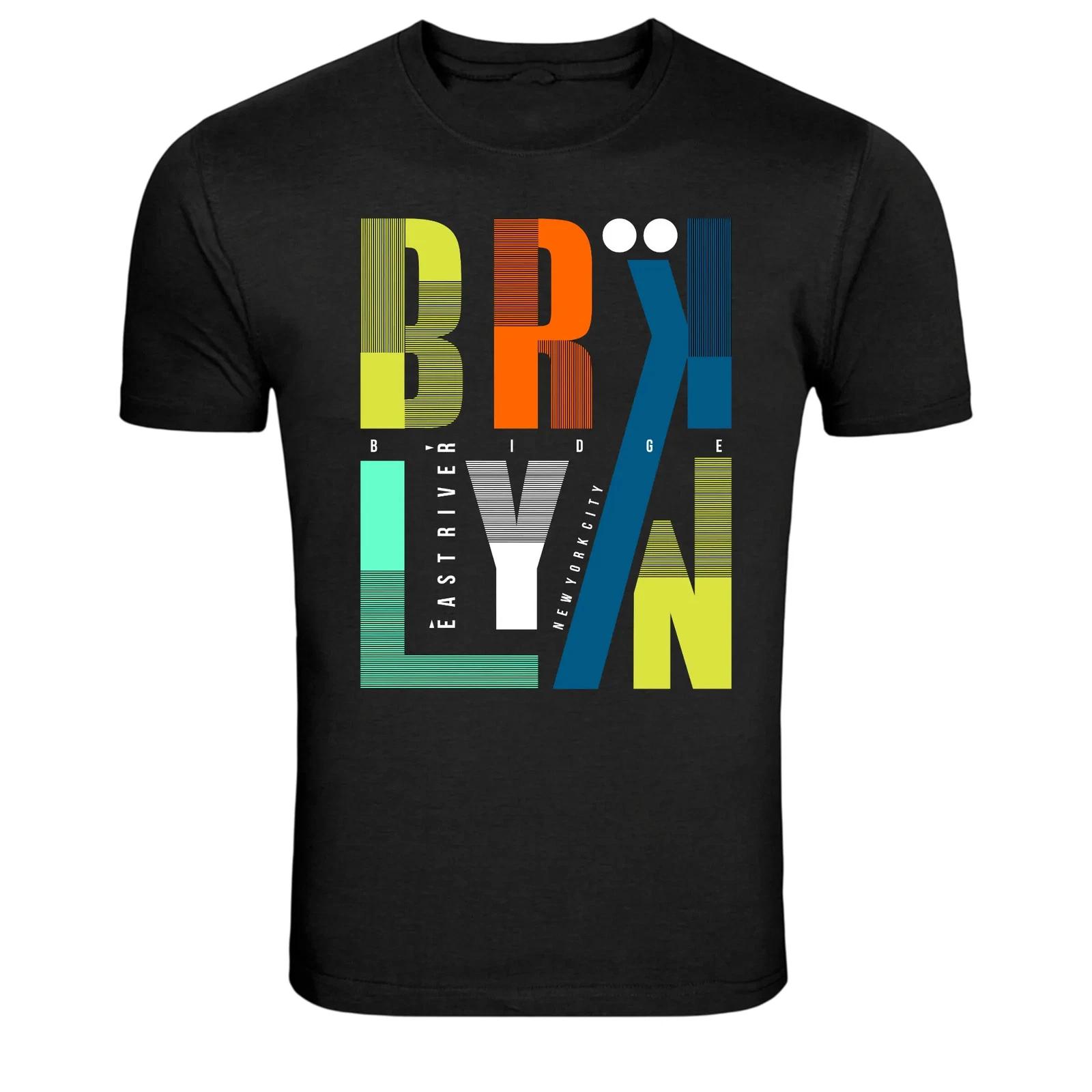 Brooklyn East River NYC Colorful Urban Typography Graphic T-Shirt XXXL