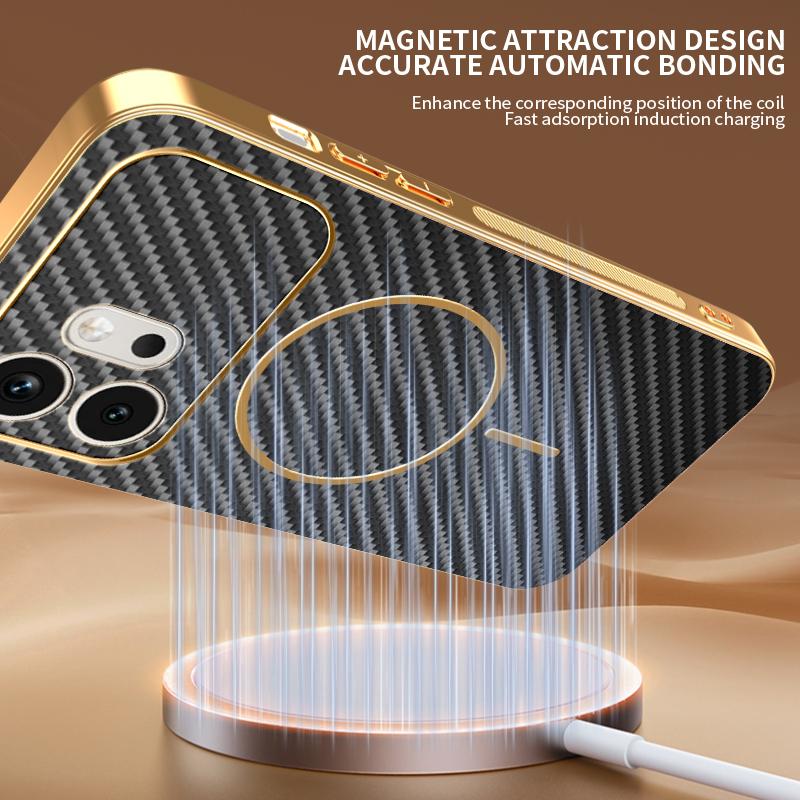 For Honor 600 600 Pro Electroplated Carbon Fiber Magnetic Fingerprint-resistant Shockproof Phone Case
