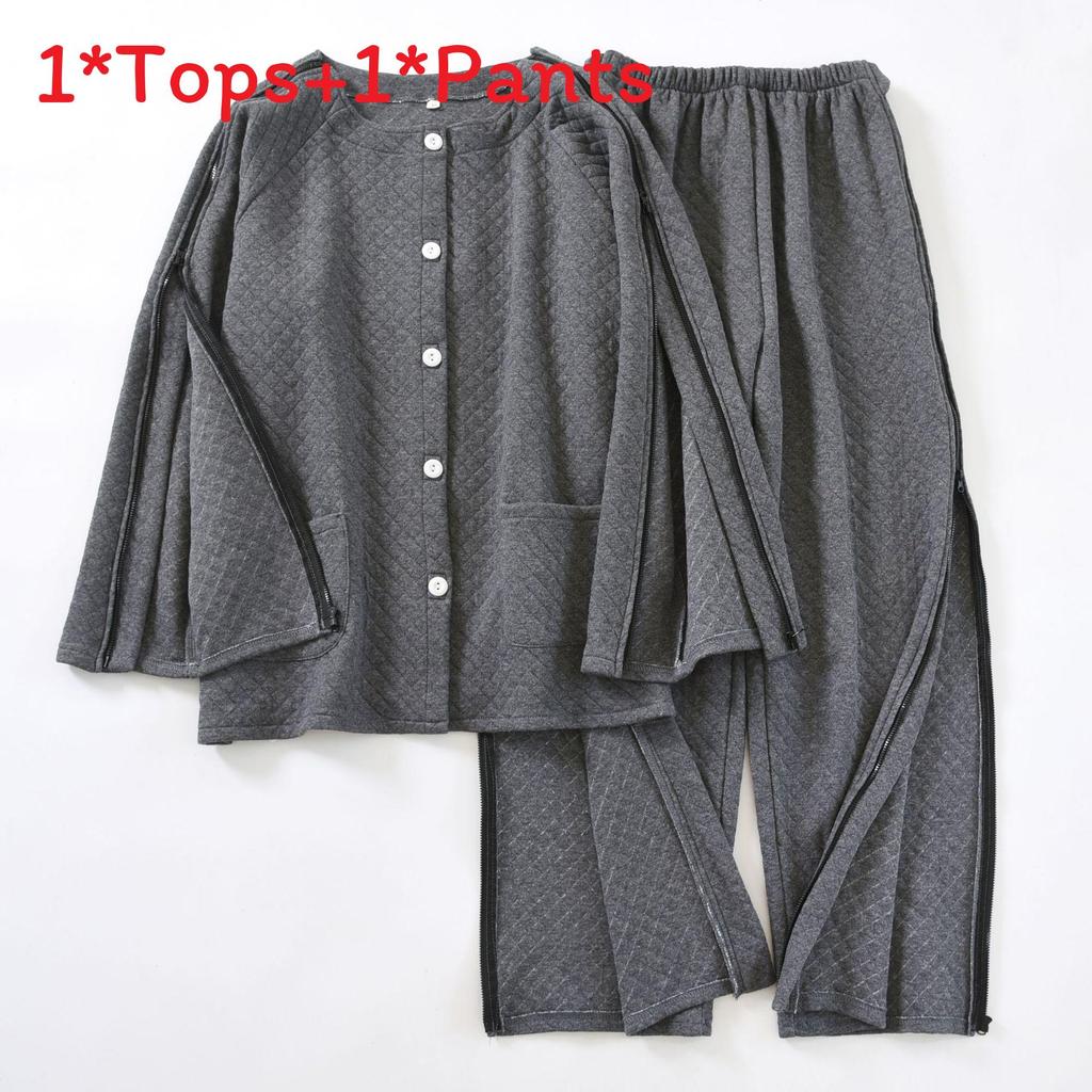Air Cotton Postoperative Recovery Sleepwear With Fullopening Zipper For Elderly Care M