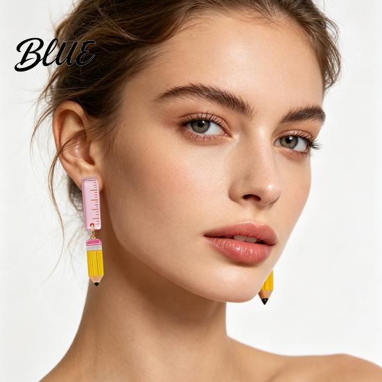 Graduation Season Gift Accessories 1 Pair Teacher Earrings for Women Cute 2D Acrylic Crayon Pencil Backpack Stationery Themed Jewelry Teachers Number