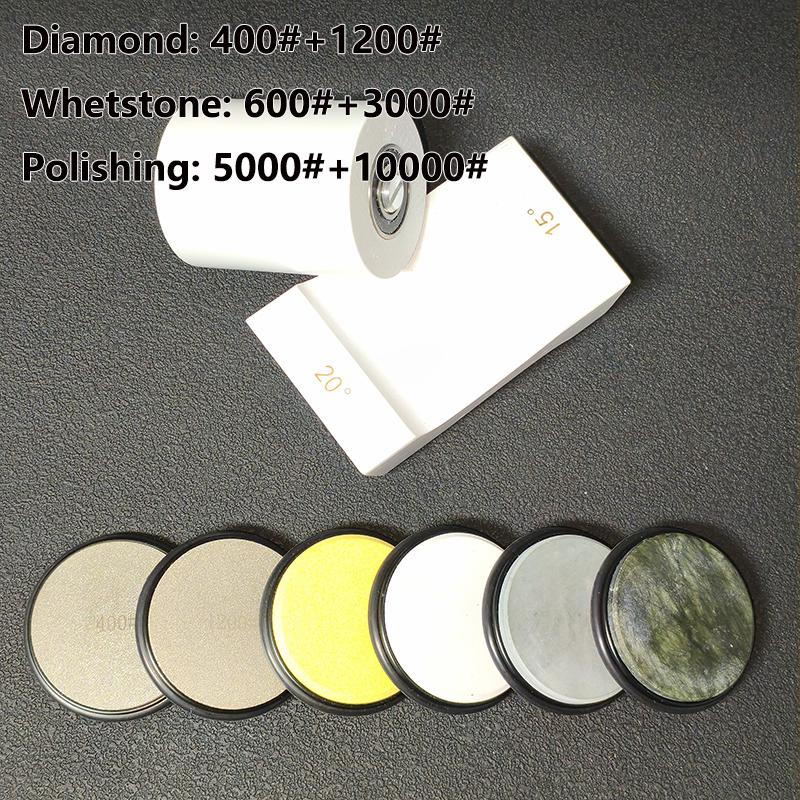 2-Angle Rolling Knife Sharpener 15/20° Roller Sharpeners Magnet Wooden Base Diamond Grinder Set Woodwork Sharpening System