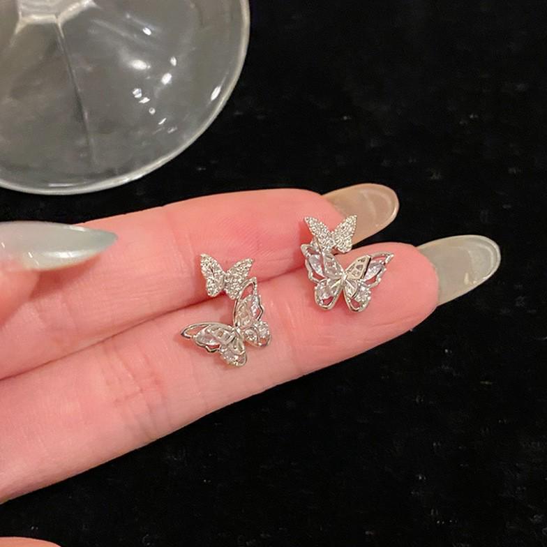 Französische Stil Silber Nadel Schmetterling Zirkonia Ohrstecker - Trendiger High-End Modeschmuck
