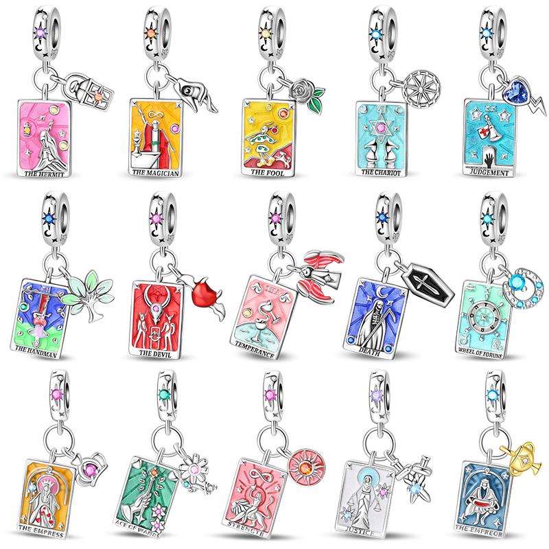 Lovers Charms 925 Silver Star Moon Sun Magic Tarot Cards Pendants Fit Qikaola 925 Original Bracelets DIY Birthday Jewelry Gifts