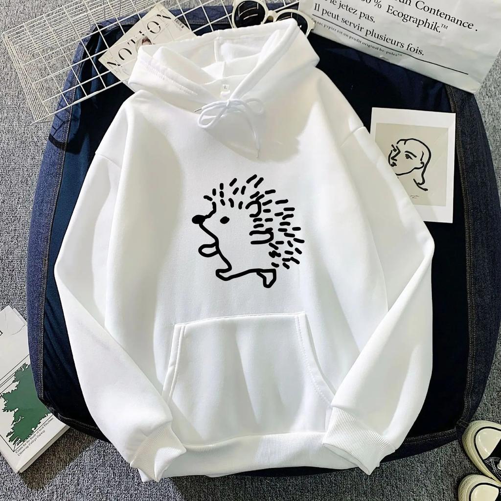 Hedgehog Print Hoodie Sweatshirt Loose Fit Unisex Autumn Winter Trendy Lazy Streetwear Casual Fashion Female Male Couple Wear
