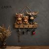 Scary Door Ornament Halloween Entryway Key Holder with 4 Hooks, Wooden Hanging Sign, Wall Mount Sign Rack for Keys Bags And Leashes, Home Organizer