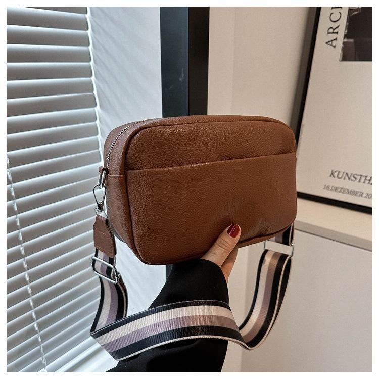 Nuova Borsa a Tracolla Multi-strato Donna Colore Unico Borsa a Spalla con Cinturino Largo in Pelle PU Vintage
