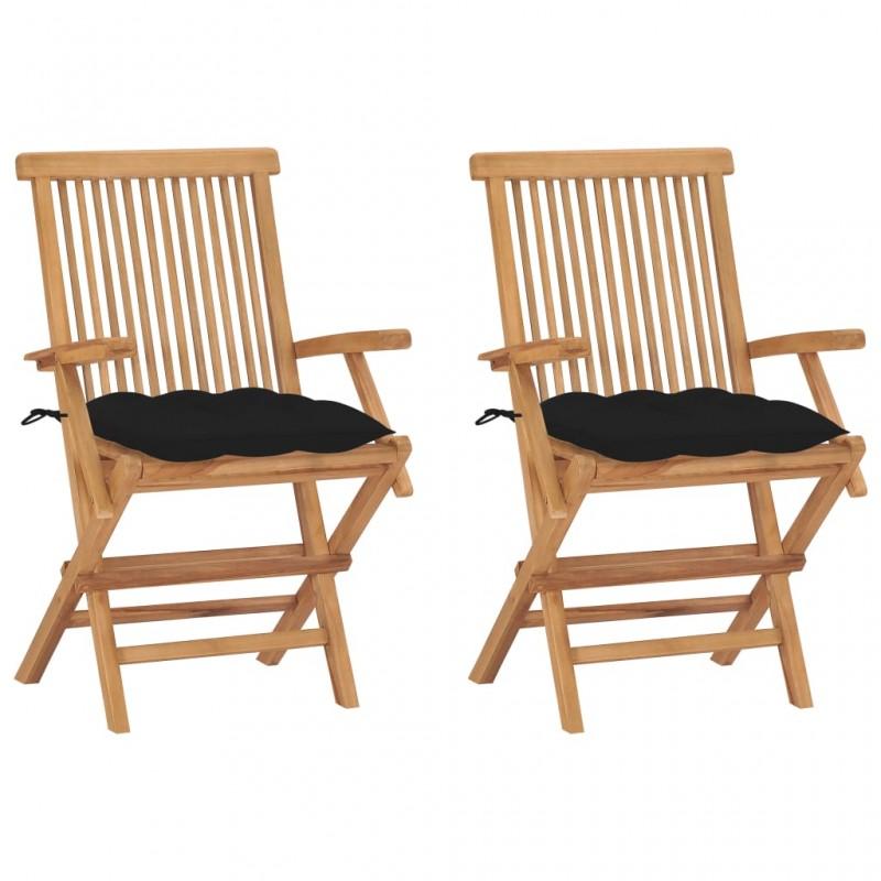 Day and Night - Day and Night Garden Chairs 2 Pcs Solid Teak Wood with Black Cushions