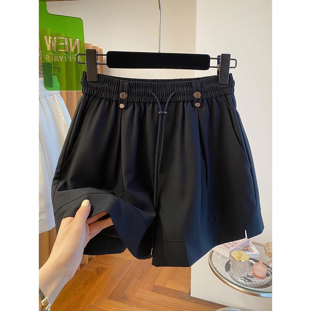 Design Sense Niche Vertical Sense Suit Shorts Women's Summer High Waist Quick Drying Wide Leg Pants Hot Pants