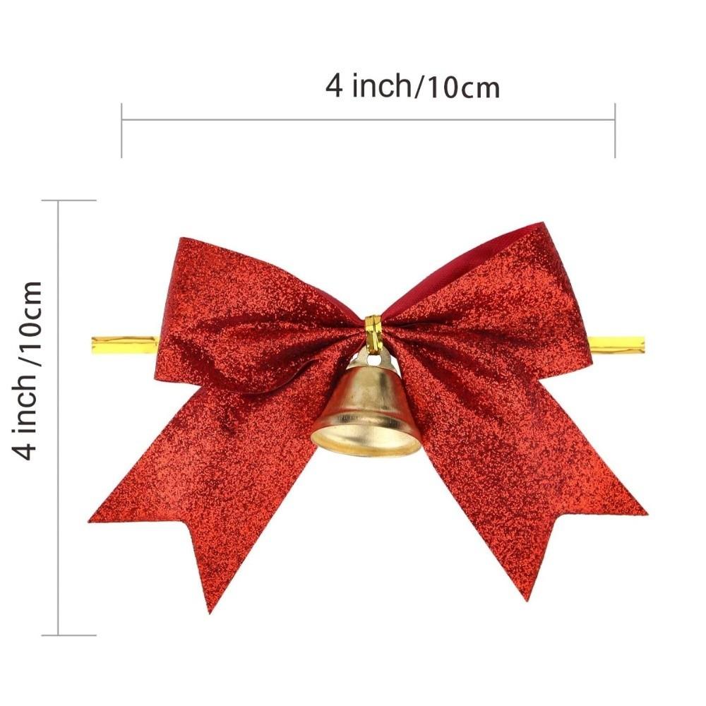 Red Bow Pendant Glitter Christmas Tree Ornament Party Christmas Bow with Bell Home Decor