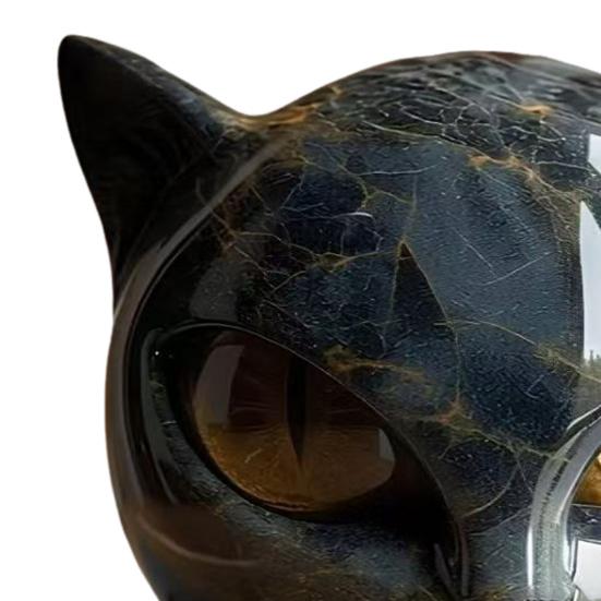 Black Cat Stone Figurine Resin Cat Head Healing Stone Marble Texture Cat Stone Keepsake Gift for Cat Lovers Women Men